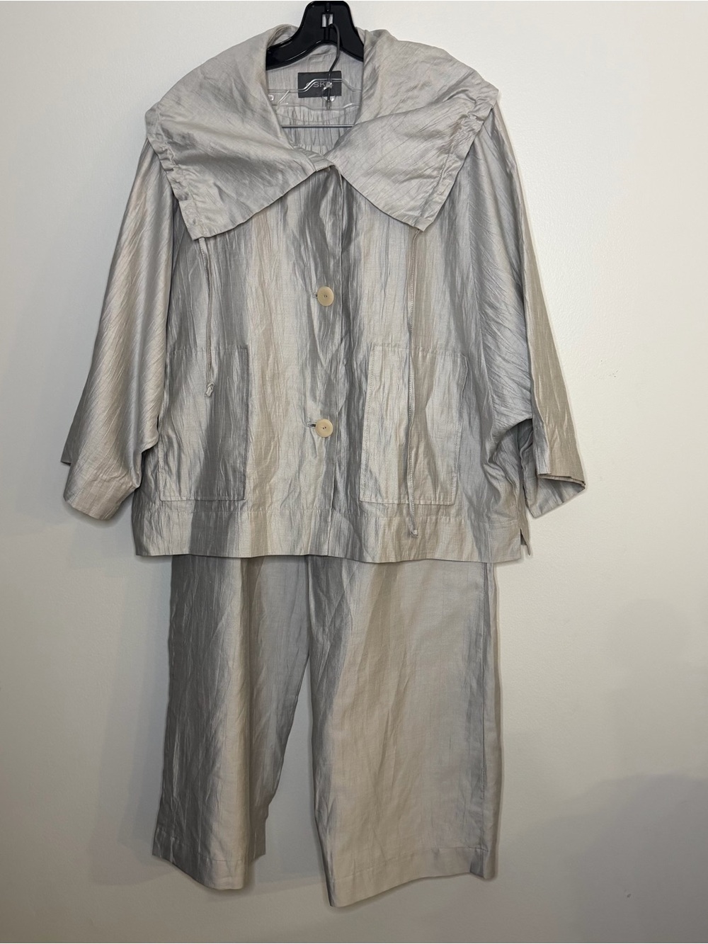 Vintage OSKA Silvery Two-Piece Jacket(M) & Pants(L) Set,linen blend,relaxed fit